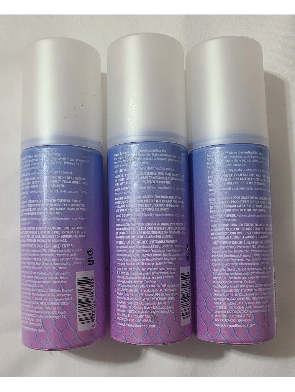 3pk BTZ Beyond the Zone  Sugar Escape Hair  Shine Illuminator Elixir Mist Spray